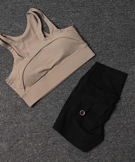 Fitness Shorts Yoga Sets Women's Tracksuit High Waist Sportswear Bra Workout Leggings Cycling Gym Shorts Sports Suit With Pocket