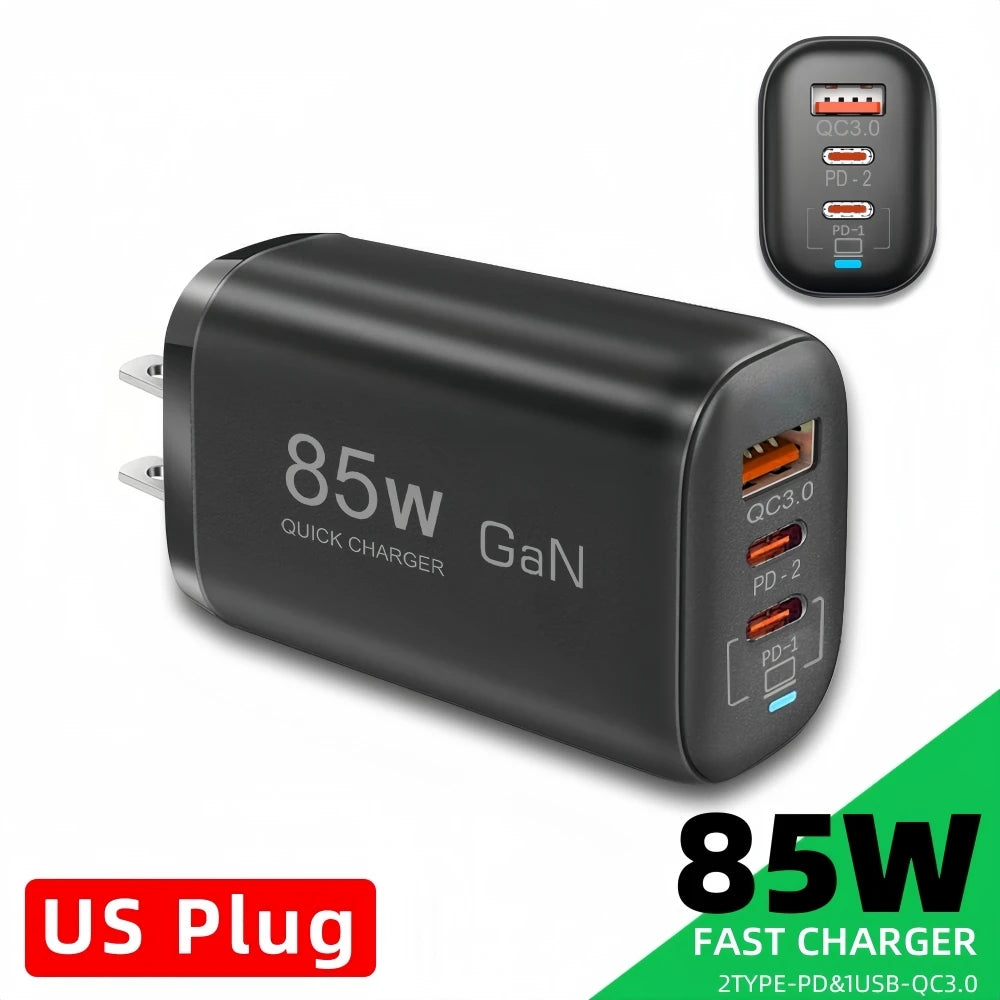 Real 85W GaN USB Type C Charger QC3.0 Quick Charge PPS PD 65W 30W Fast Charging For iPhone 15 14 Pro MacBook Laptop Ipad Samsung