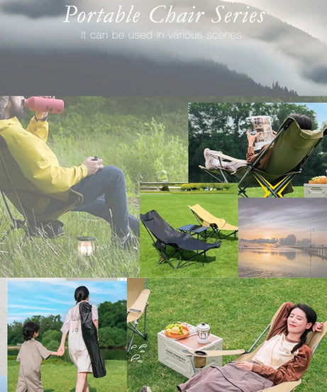 Portable Folding Chair Folding Recliner Curved Headrest Comfort Experience Easy Storage Lunch Foldable Recliner With Leg Rests