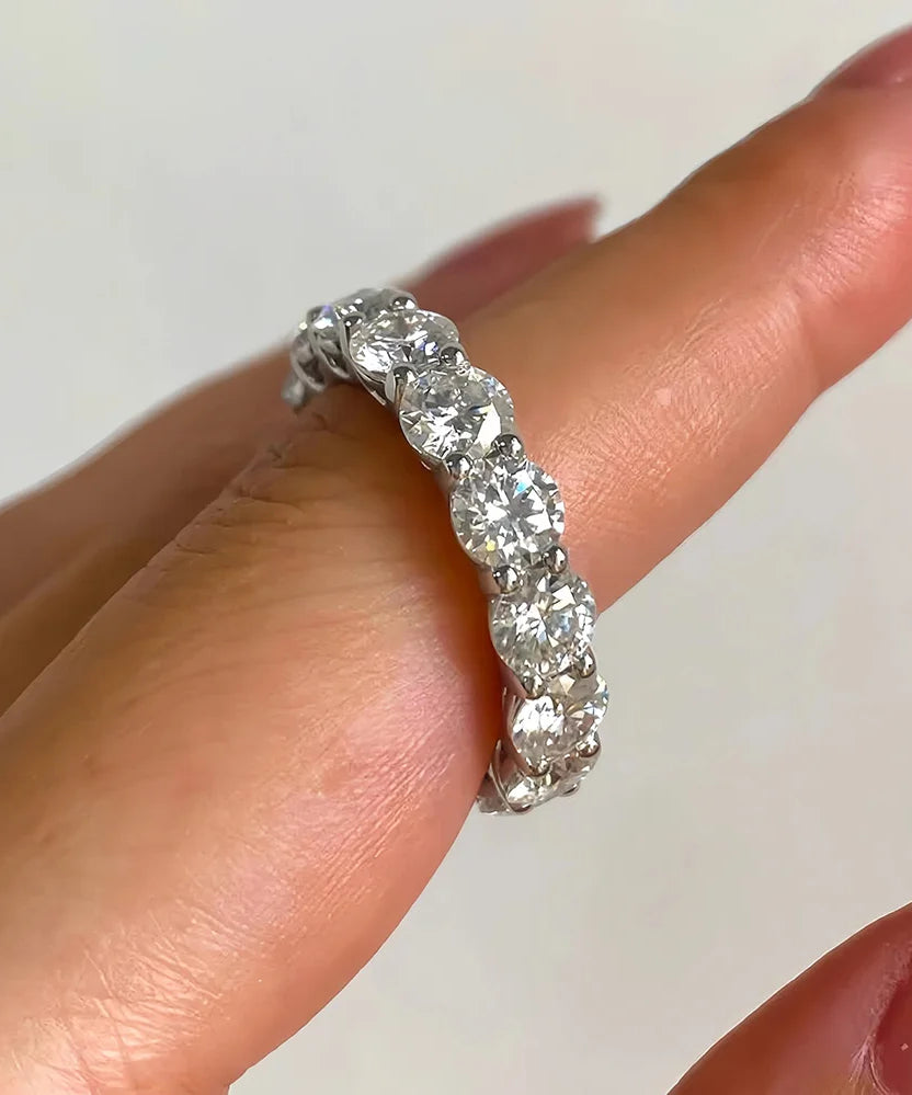 FEOBUR 7ct 5mm D Color Moissanite Ring with Certificate Women S925 Sterling Silver Full Diamond Wedding Eternity Band Jewelry