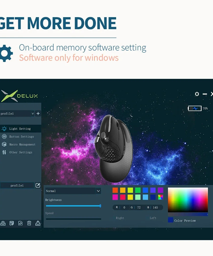 Delux Seeker M618XSD Ergonomic Vertical Mouse OLED Screen USB Wireless+BT 5.0  Rechargeable 1000hz Berichtsrate For PC Laptop