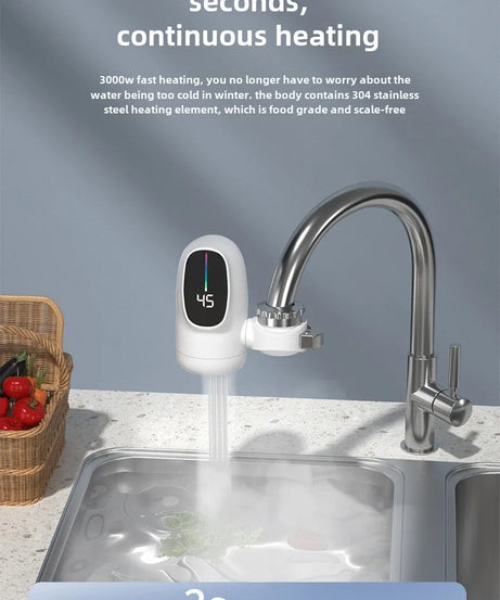 3000W Instant Hot Water Heater Faucet Electric Tankless for Kitchen Fast Heating Tap with Temperature Display