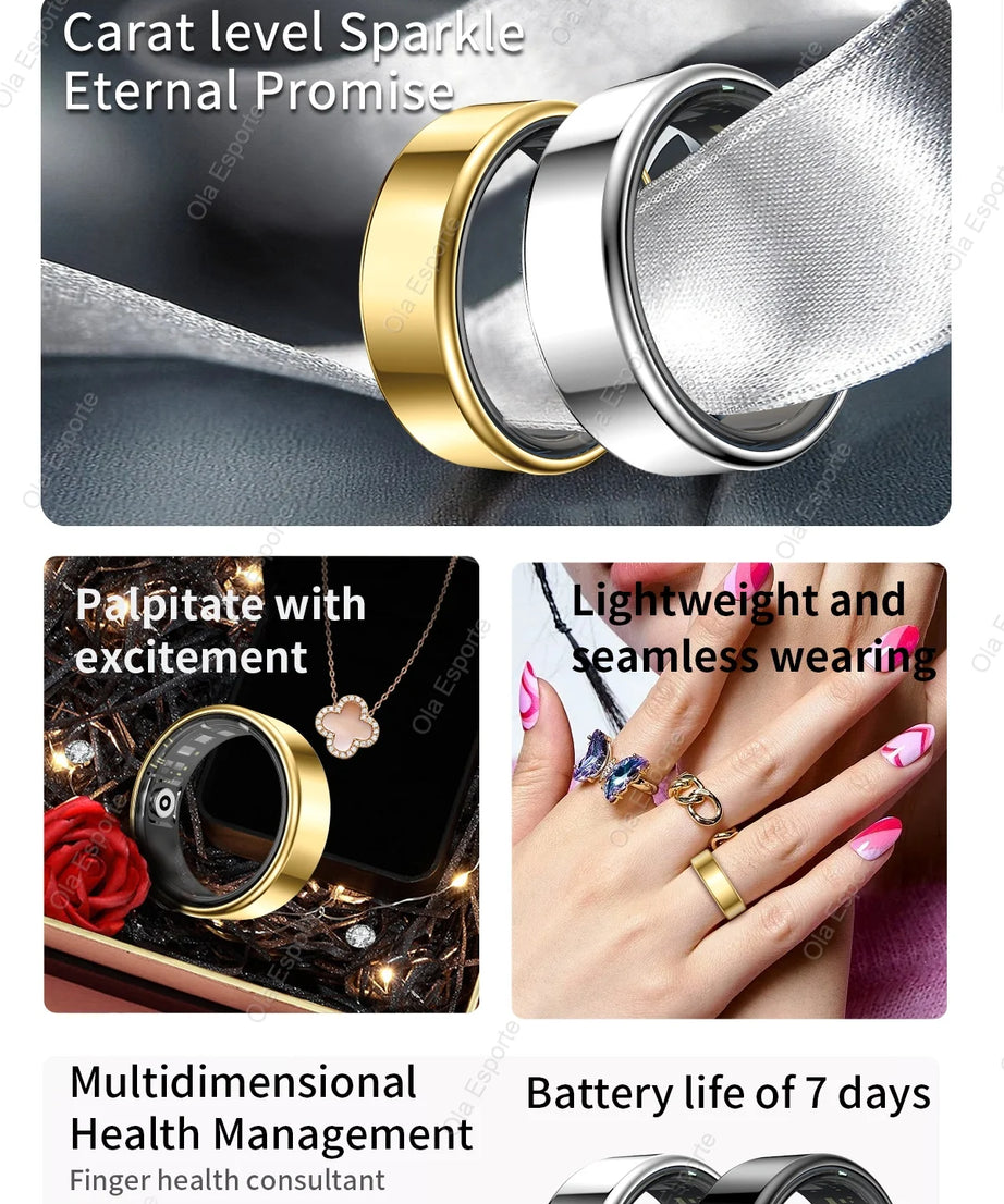 2025 New Smart Ring Men Women, Heart Rate Blood Oxygen and Sleep Monitor Smartring IP68 & 5ATM Waterproof, Multi-sport Mode Ring