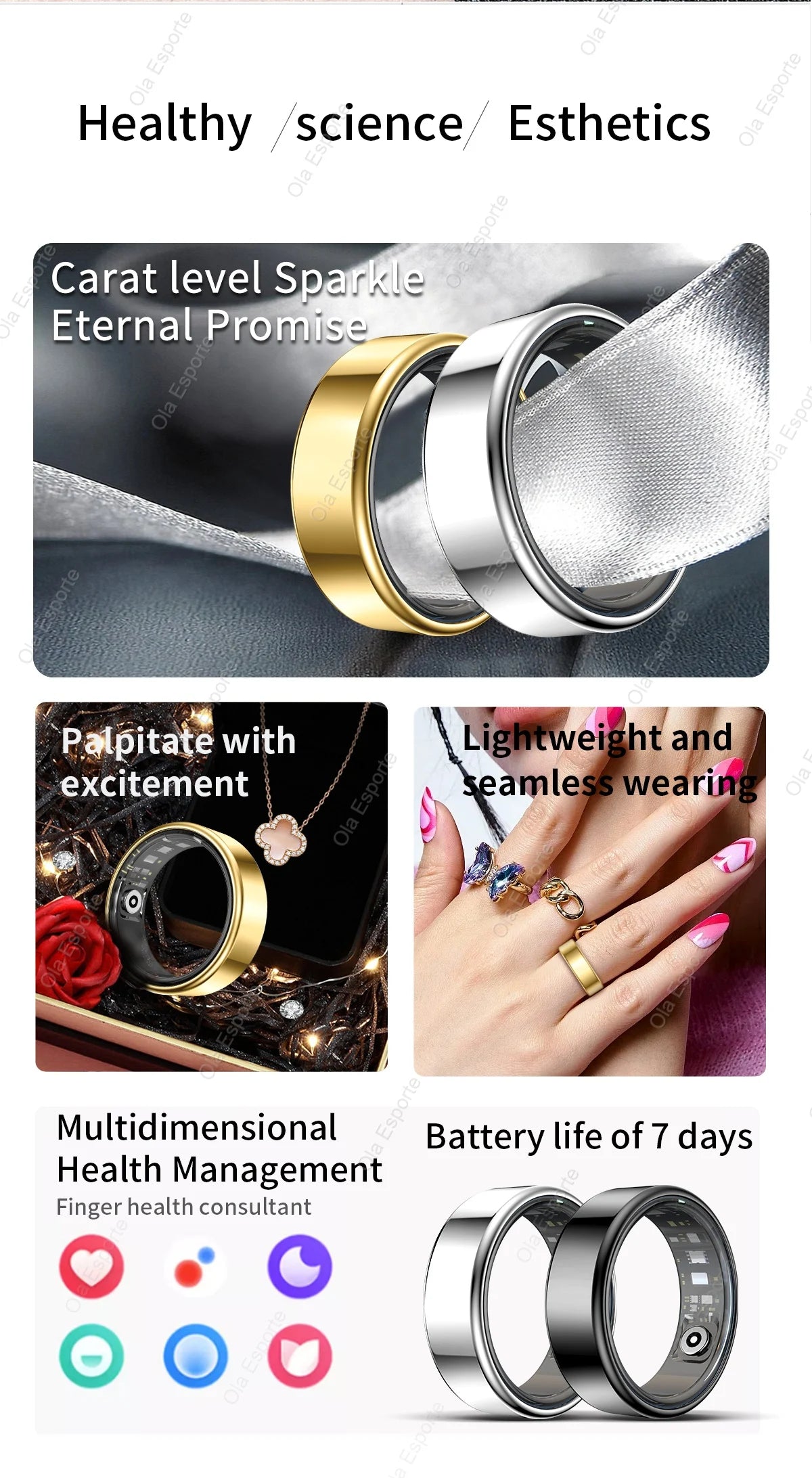 2025 New Smart Ring Men Women, Heart Rate Blood Oxygen and Sleep Monitor Smartring IP68 & 5ATM Waterproof, Multi-sport Mode Ring