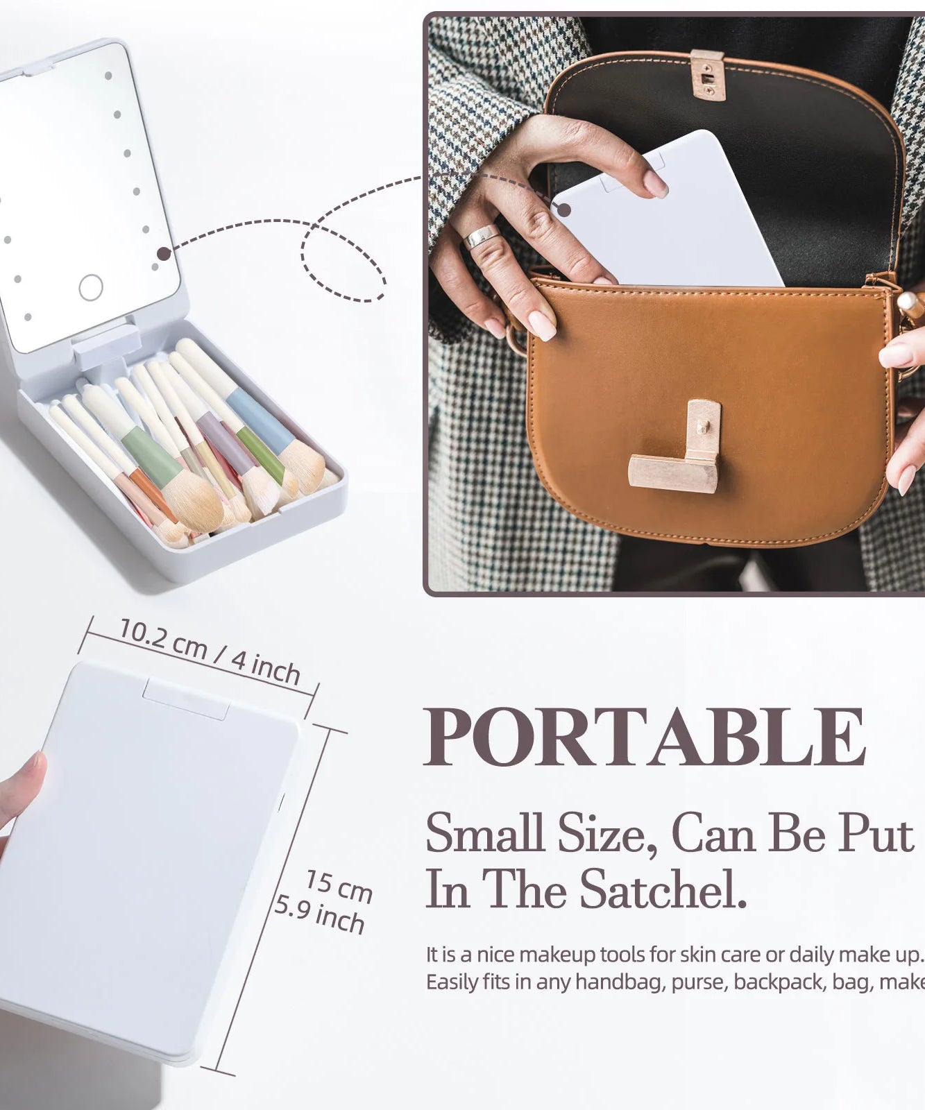 Travel Makeup Brush Set Small Portable With LED mirror and 14 pcs Makeup Brushes For Women Beauty Makeup Kit And Storage Box