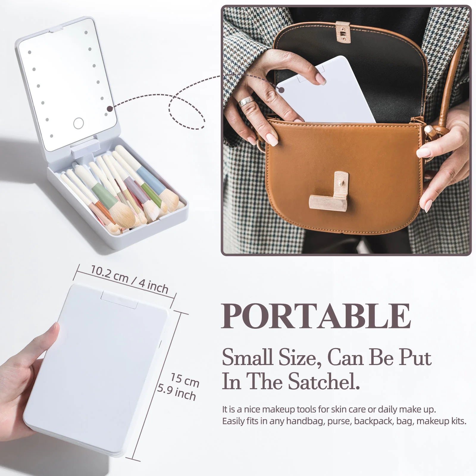 Travel Makeup Brush Set Small Portable With LED mirror and 14 pcs Makeup Brushes For Women Beauty Makeup Kit And Storage Box