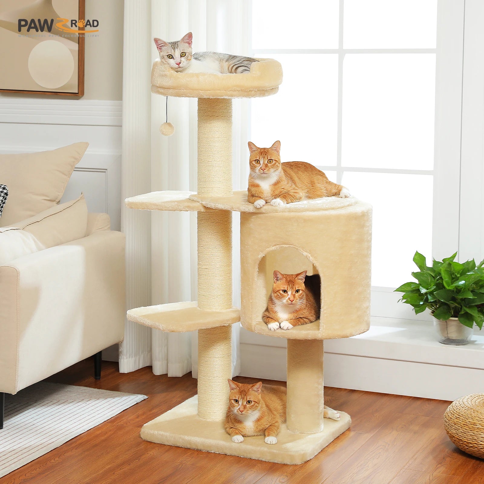 Large Cat Tree with Thick Scratching Posts, Heavy-Duty Cat Tree for Large Adult Cats, Spacious Cat Condo for Big Cats, Cat Toys