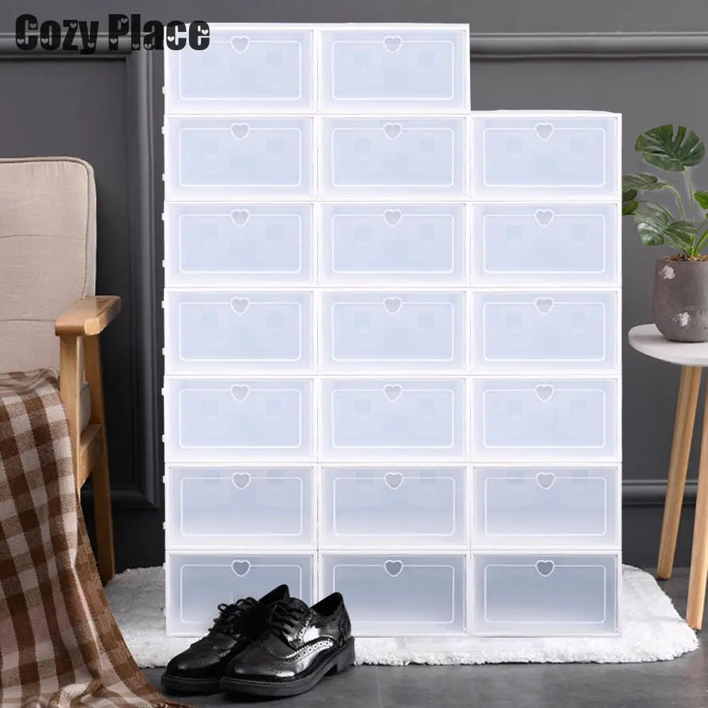 20pcs Shoes Transparent Cabinet Organizer System Stackable Plastic Sneaker Display Case Storage Box Shoe Rack