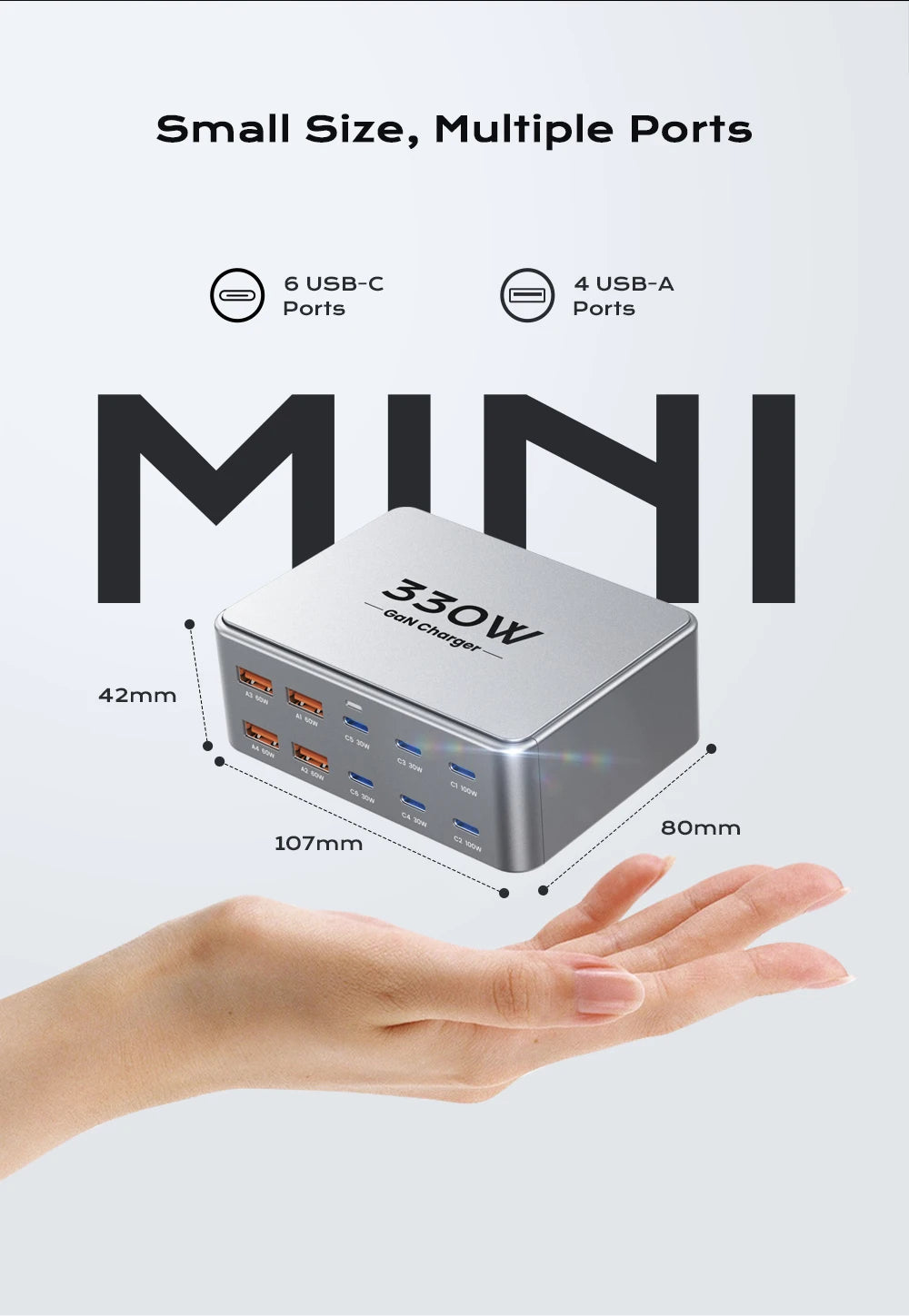 330W USB C GaN Charger 100W PD3.0 PPS QC3.0 Multiport Fast Charging Station For Laptop iPhone 15 16 Samsung Macbook Pro Tablet