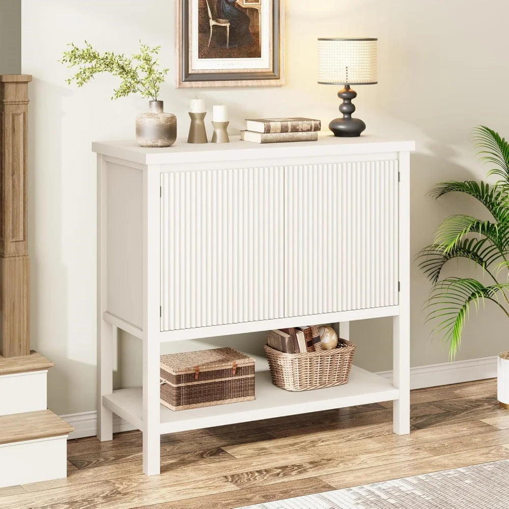 Coffee Bar Cabinet Storage Cabinet with 2 Wave Panel Doors Entryway Table with Storage Shelf Buffet Sideboard for Kitchen Hallwa