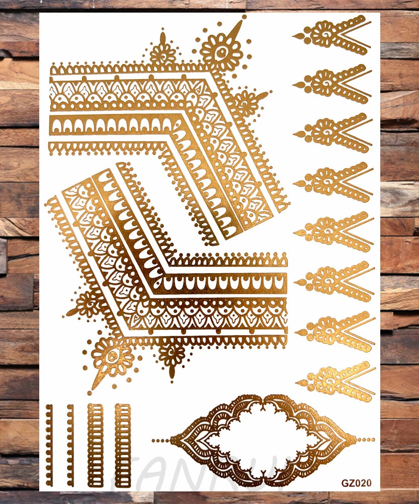 Sexy Sun Moon Star Temporary Tattoo Women Party Body Arm Art Fake Flash Tatoos Gold Metallic Tattoo Stickers Girl Bracelet Wrist