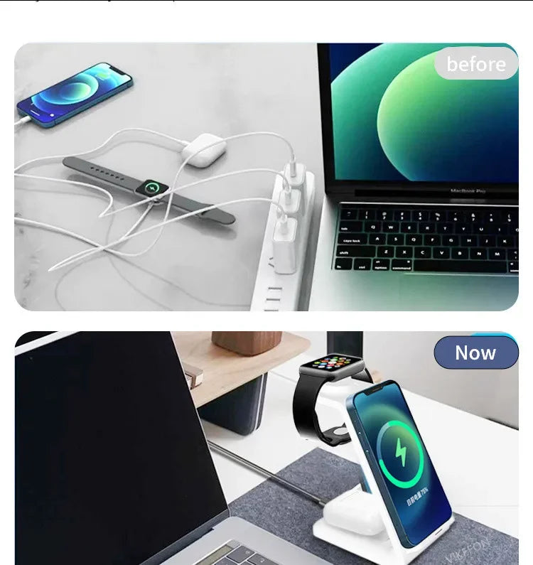 3 In 1 Wireless Charger Stand 30W Fast Charging Station for iPhone 16 15 14 13 12 11 iWatch 10/9/8/7 Ultra Airpods Phone Holder