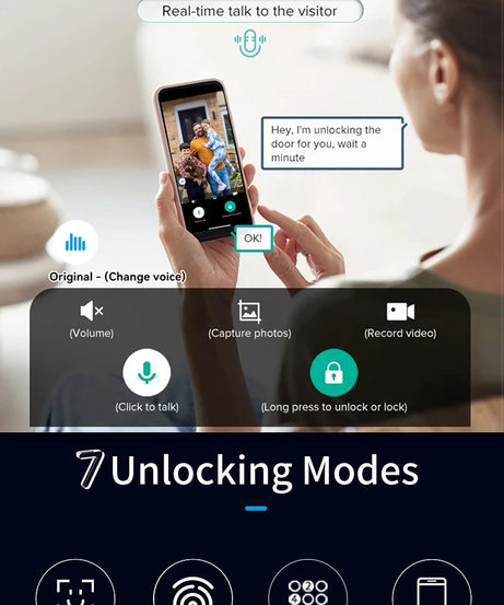 3D Real-time Intercom Face Recognition Digital Door Lock With Camera FIngerprint Password Unlock Keyless Electronic Door Lock