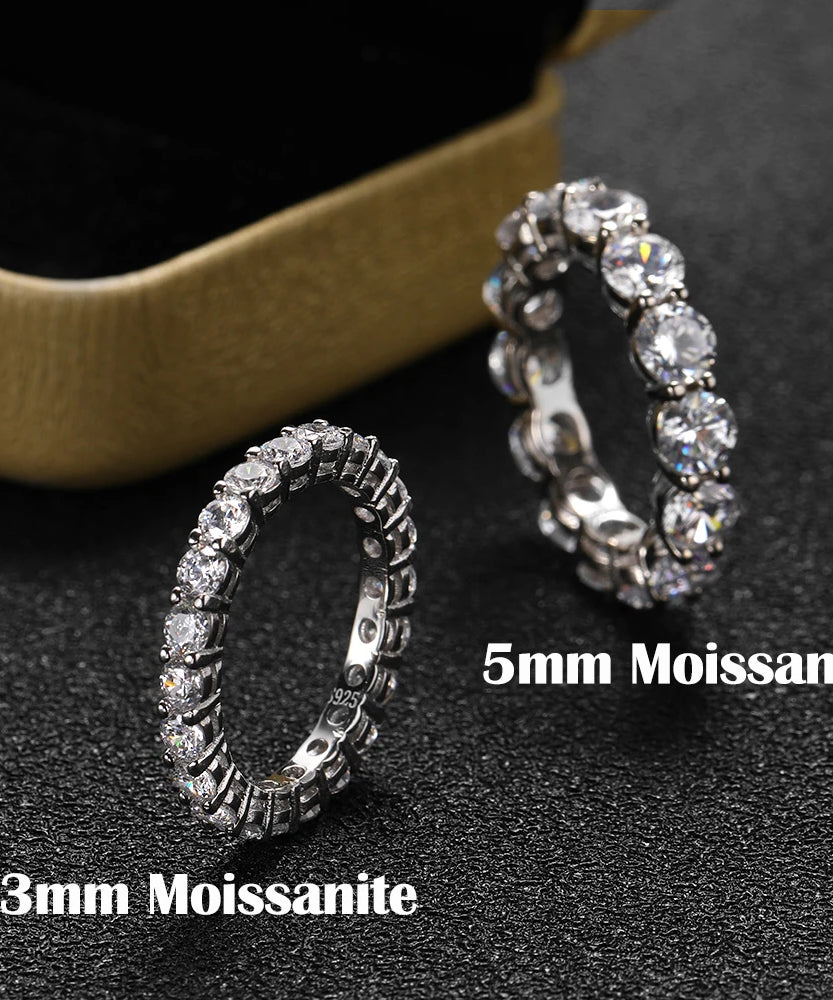 FEOBUR 7ct 5mm D Color Moissanite Ring with Certificate Women S925 Sterling Silver Full Diamond Wedding Eternity Band Jewelry