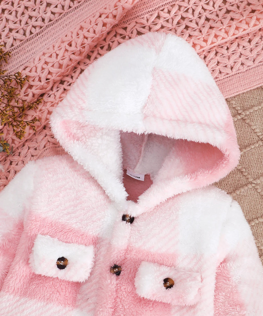 Baby Boys and Girls Plaid Romper Hooded Long Sleeved Plush Jumpsuit Winter Warm Bodysuit Clothes for 3-24 Months Toddler Boy