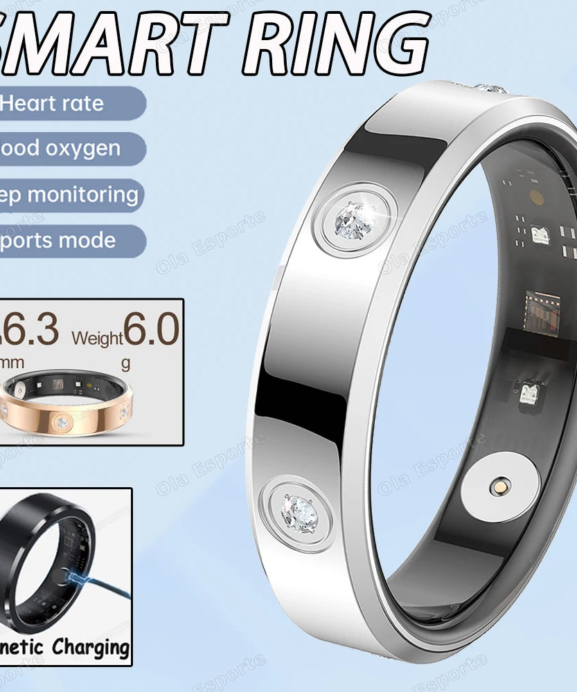 2025 Smart Ring Women Men Super narrow 6.3mm Heart Rate Health Stress measurement Monitor IP68 Waterproof Fashion Sports Rings