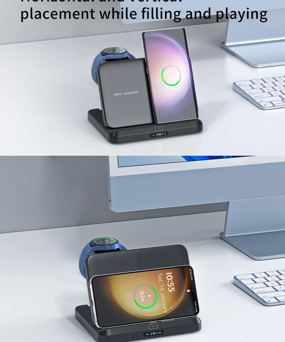 3 in 1 Wireless Charger Stand For Samsung Z Fold Zflip5 S24 S23 Ultra Galaxy Watch 6 5 Buds2 Foldable Fast Charging Dock Station
