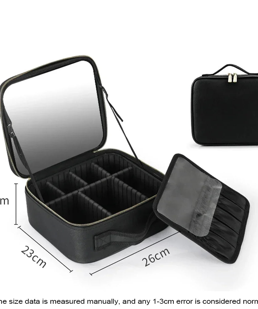 New LED Lighted Cosmetic Case With Mirror PU Leather Portable Travel Makeup Storage Bags Waterproof Travel Makeup Bag