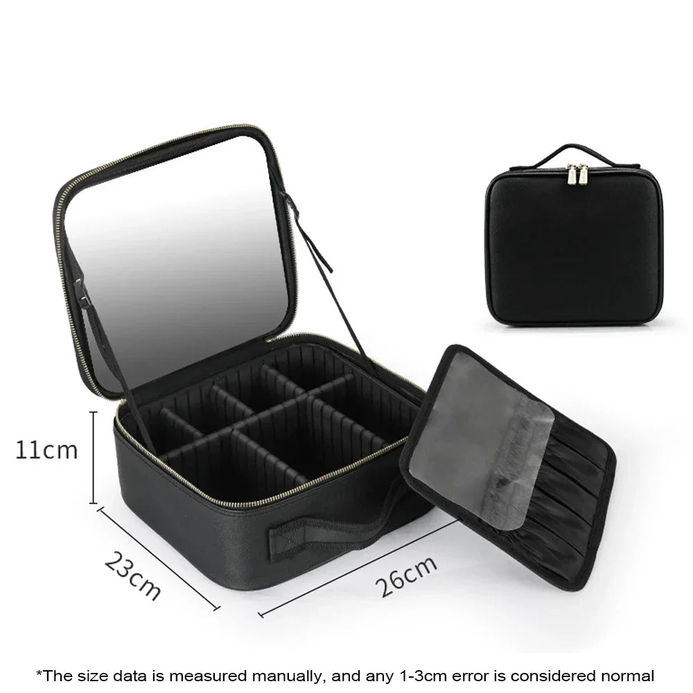 New LED Lighted Cosmetic Case With Mirror PU Leather Portable Travel Makeup Storage Bags Waterproof Travel Makeup Bag