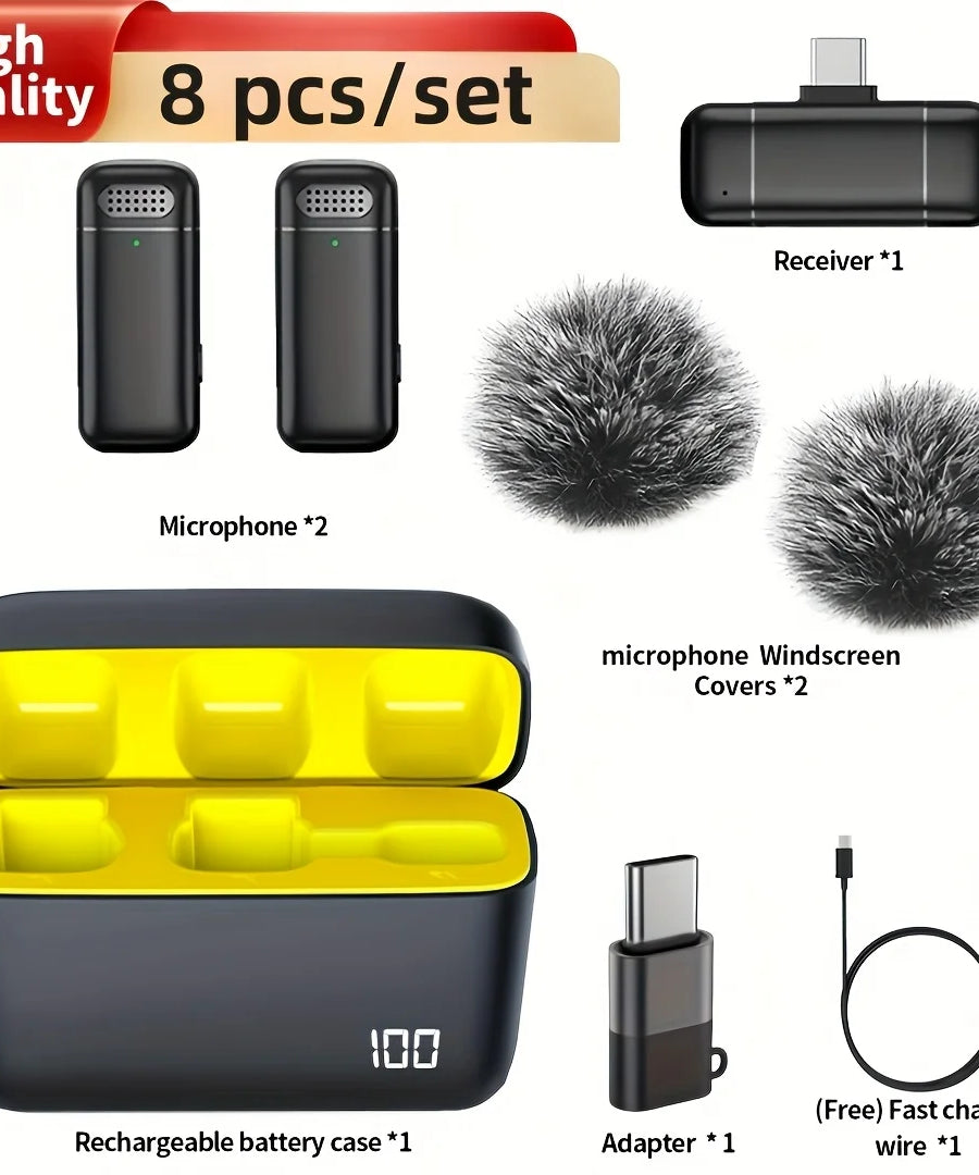 Wireless Lavalier Microphone with Charging Case Windproof Fleece Suitable for Phones Laptop Devices with Noise canceling MIC