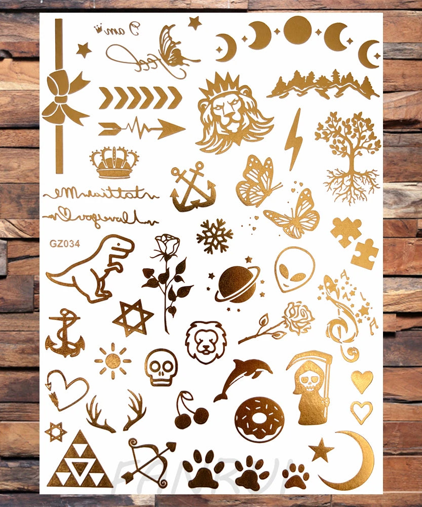 Sexy Sun Moon Star Temporary Tattoo Women Party Body Arm Art Fake Flash Tatoos Gold Metallic Tattoo Stickers Girl Bracelet Wrist