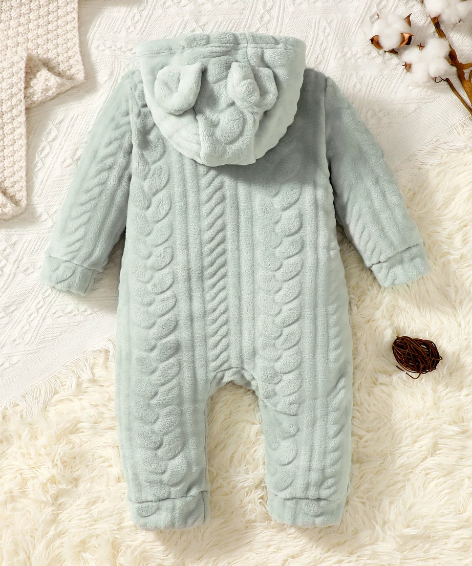 Baby Boys and Girls Plaid Romper Hooded Long Sleeved Plush Jumpsuit Winter Warm Bodysuit Clothes for 3-24 Months Toddler Boy