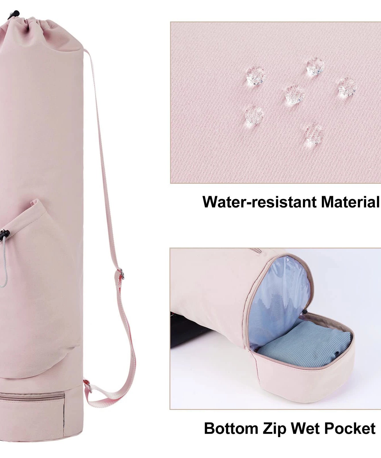 Yoga mat bag with water bottle pocket and bottom wet bag. Sports yoga mat with shoulder strap and multifunctional storage bag