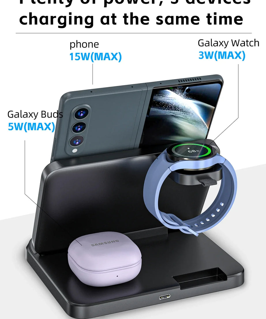 3 in 1 Wireless Charger Stand For Samsung Z Fold Zflip5 S24 S23 Ultra Galaxy Watch 6 5 Buds2 Foldable Fast Charging Dock Station