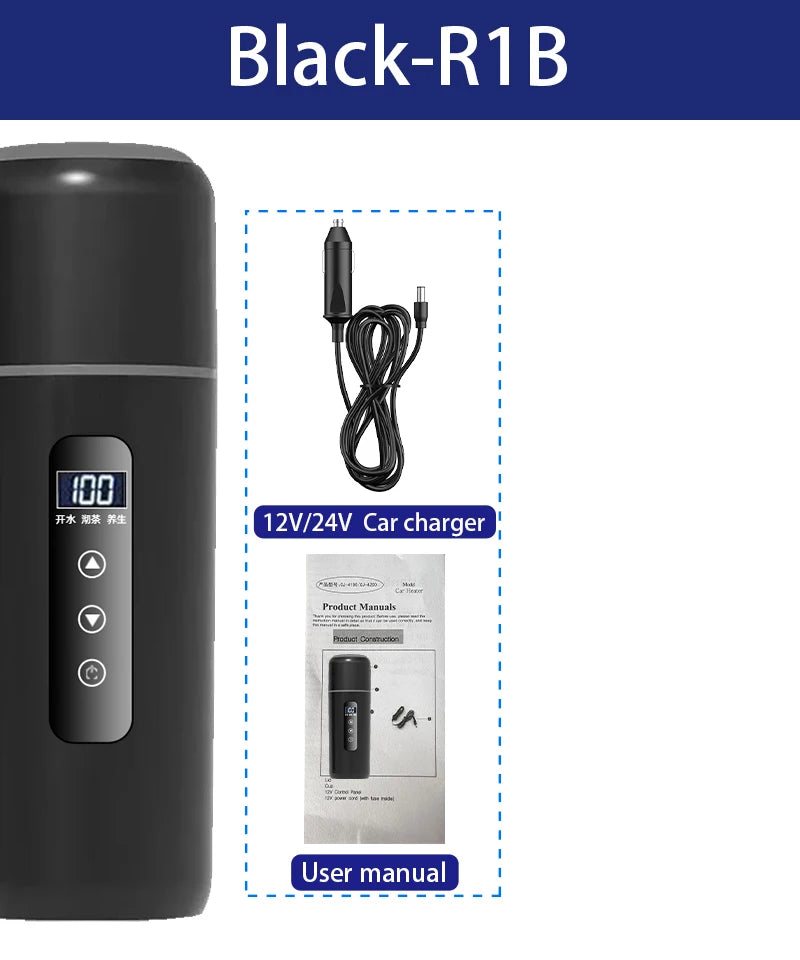 Electric Kettle 12V24V Portable Car Heating Cup 500ml Travel Heating Touch Screen Intelligent Adjustable Temperature Thermal Cup