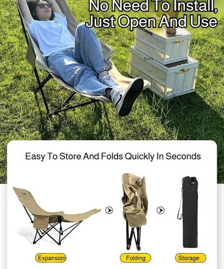 Portable Folding Chair Folding Recliner Curved Headrest Comfort Experience Easy Storage Lunch Foldable Recliner With Leg Rests