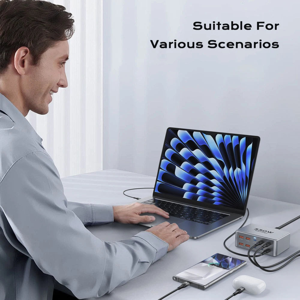 330W USB C GaN Charger 100W PD3.0 PPS QC3.0 Multiport Fast Charging Station For Laptop iPhone 15 16 Samsung Macbook Pro Tablet