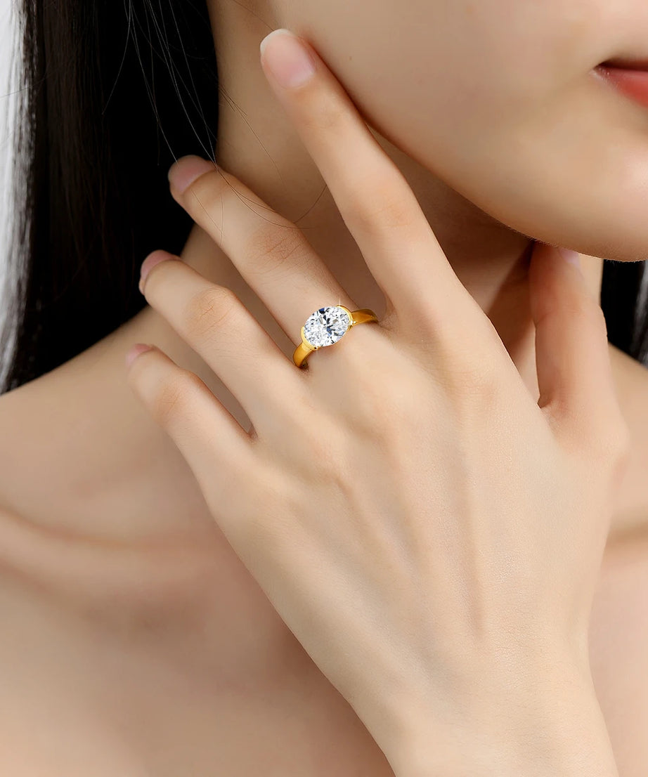 14K Gold Certified Oval Cut Moissanite Ring for Women Lab Created Diamond Engagement Wedding Yuan Bao Ring Jewelry Classic