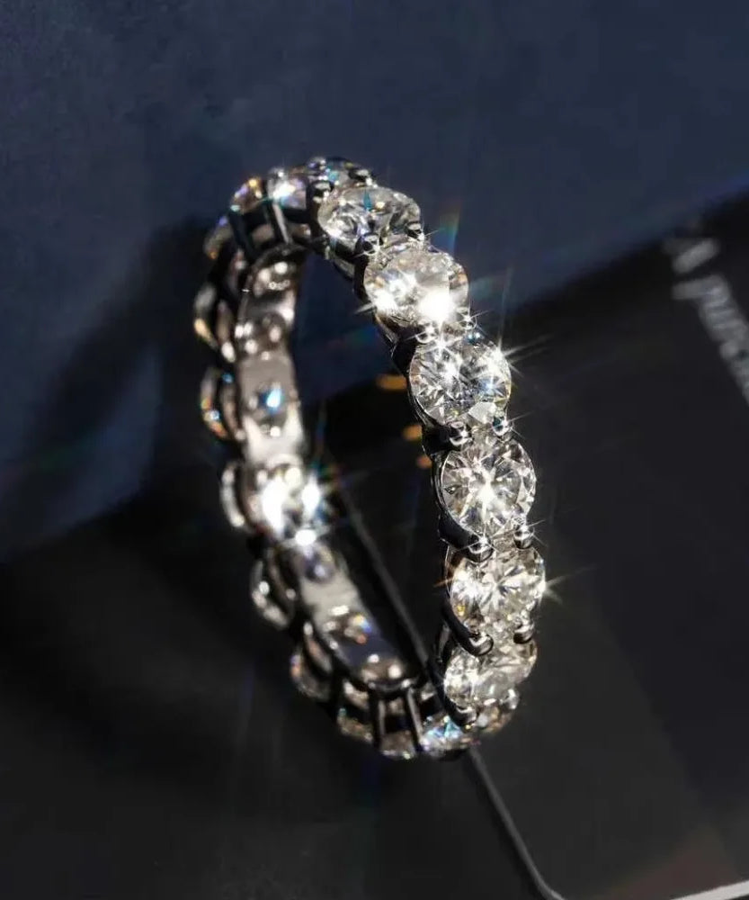 FEOBUR 7ct 5mm D Color Moissanite Ring with Certificate Women S925 Sterling Silver Full Diamond Wedding Eternity Band Jewelry