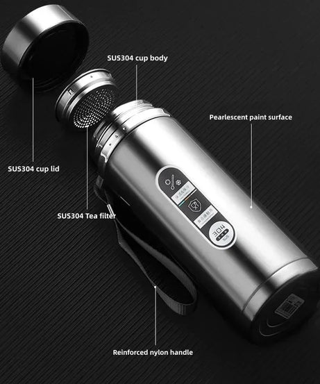 800ML-1L Stainless Steel Thermos Bottle 304 Tea Bottle Car Vacuum Bottle with LED Temperature Display Portable Drinking Cup