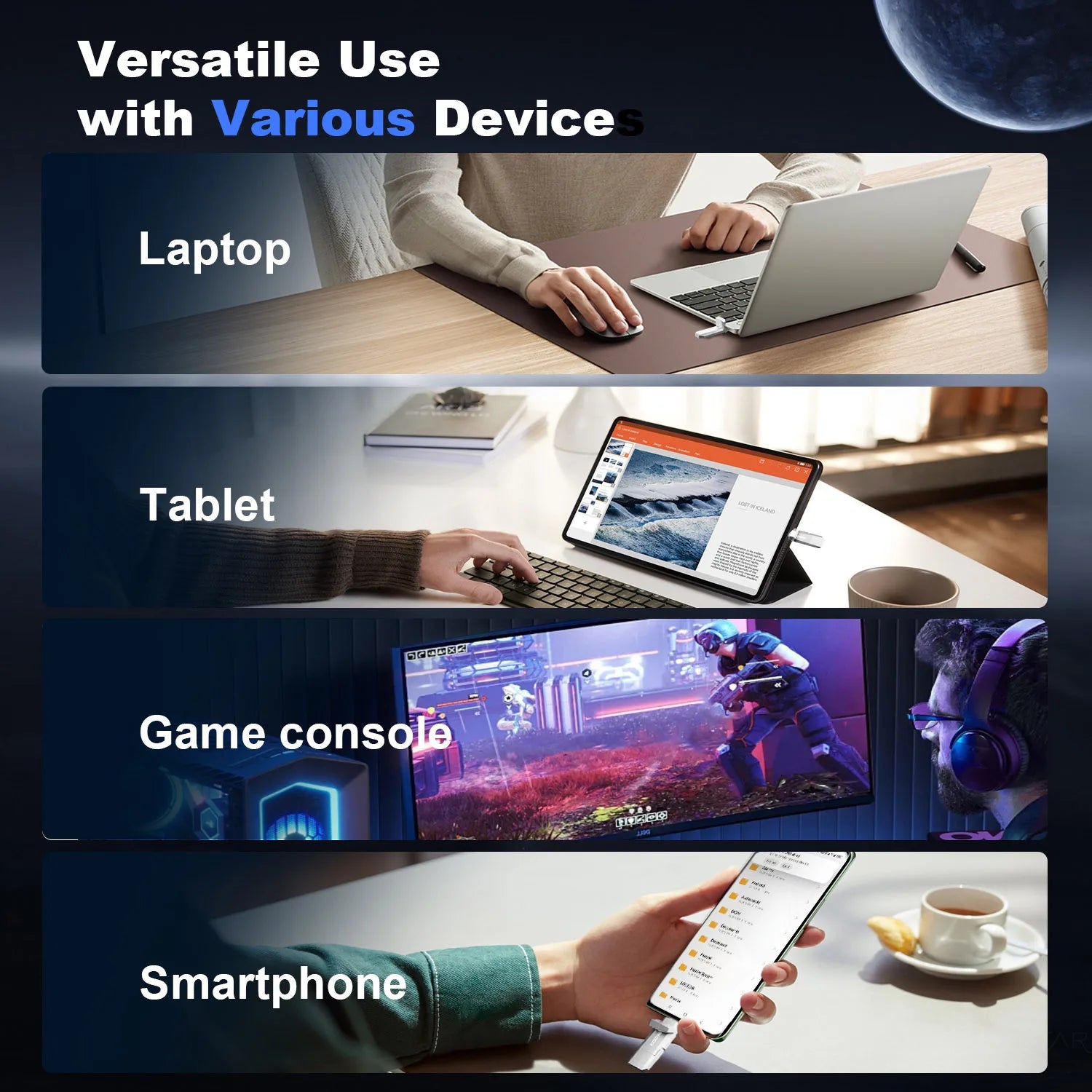 Kootion U54 USB Flash Drive Portable Type C/A Dual Slot USB Disk 128GB 256GB 512GB 450MB/S Grey Memory Stick for Laptop Tablet