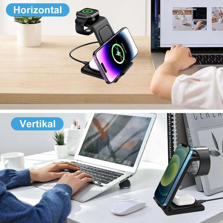 3 In 1 Wireless Charger Stand 30W Fast Charging Station for iPhone 16 15 14 13 12 11 iWatch 10/9/8/7 Ultra Airpods Phone Holder
