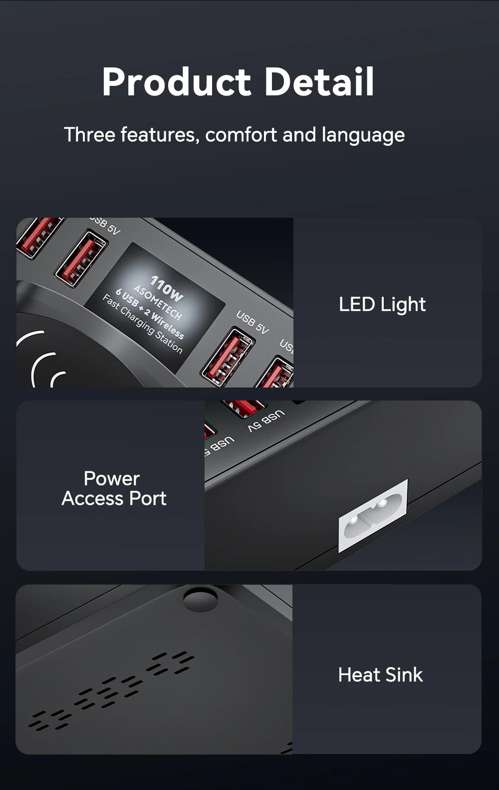 110W 6 Port USB Charger Station Dual Fast Wireless Charging Type C QC3.0 PD3.0 65W Quick Charge For iPhone Xiaomi Samsung Laptop