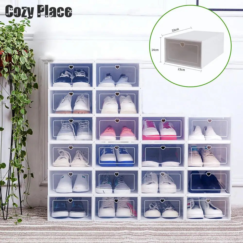 20pcs Shoes Transparent Cabinet Organizer System Stackable Plastic Sneaker Display Case Storage Box Shoe Rack