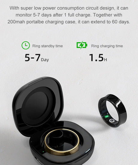 R09 Smart Ring Men Women with Charging Case,Heart Rate Blood Oxygen,Skin Temperature Monitor,5ATM Waterproof For Android iOS