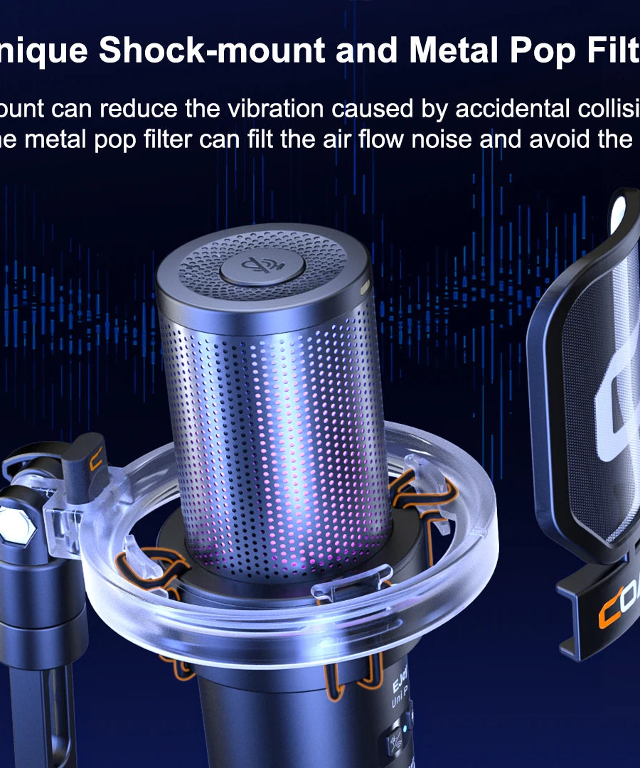 COMICA Uni Pro Wireless USB Gaming Microphone for PC Laptop Smartphone Noise Cancellation Condenser Mic with RGB Lights