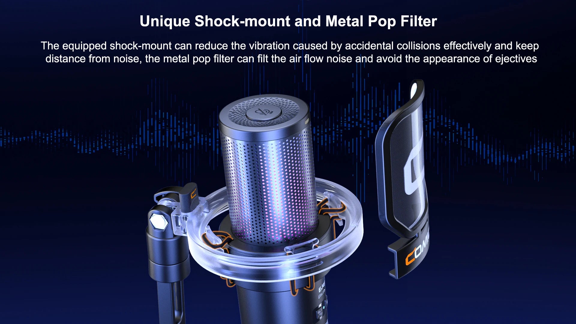 COMICA Uni Pro Wireless USB Gaming Microphone for PC Laptop Smartphone Noise Cancellation Condenser Mic with RGB Lights