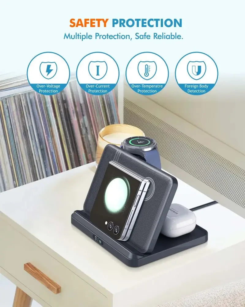 3 in 1 Wireless Charger Stand For Samsung Z Fold Zflip5 S24 S23 Ultra Galaxy Watch 6 5 Buds2 Foldable Fast Charging Dock Station