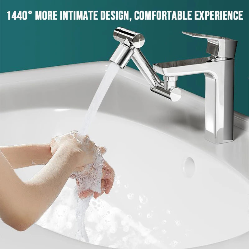 1440° Rotatable Scalable Metal Faucet Bathroom Tap Splash-proof Bubbler Kitchen Faucet Filter Nozzle Tap Saving Water Extender