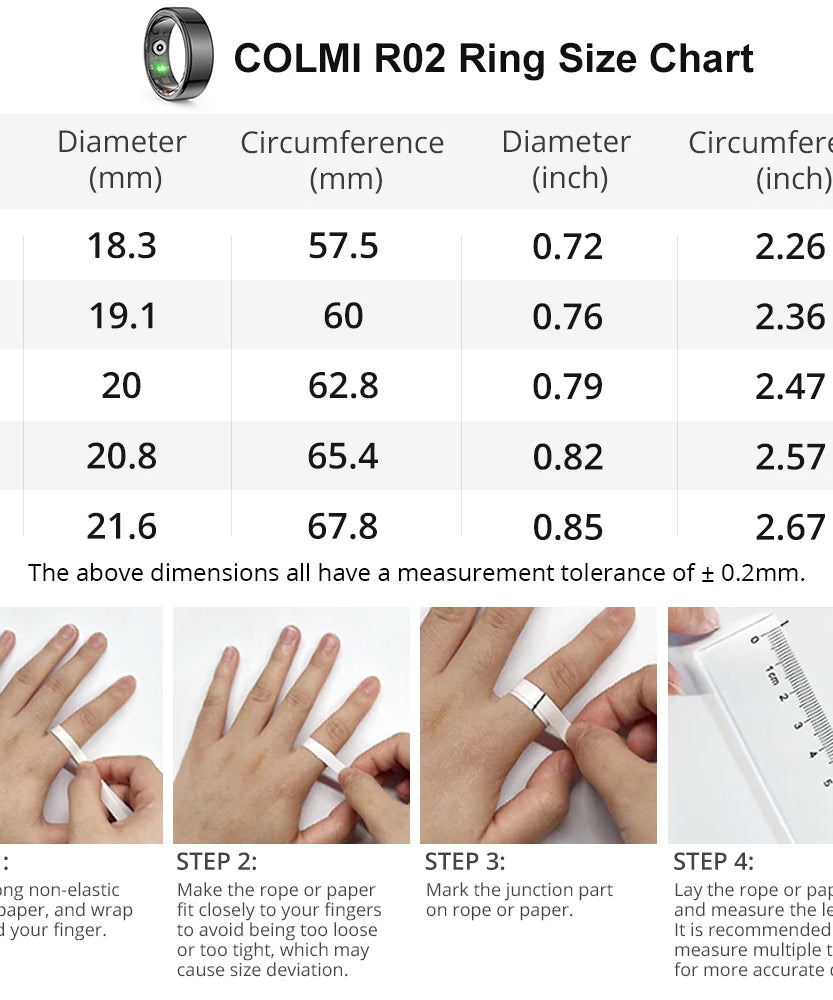 2024 COLMI R02 Smart Ring with Charging Case for Men Women, Battery Life, 39 Days, Health Monitor, 5ATM Waterproof