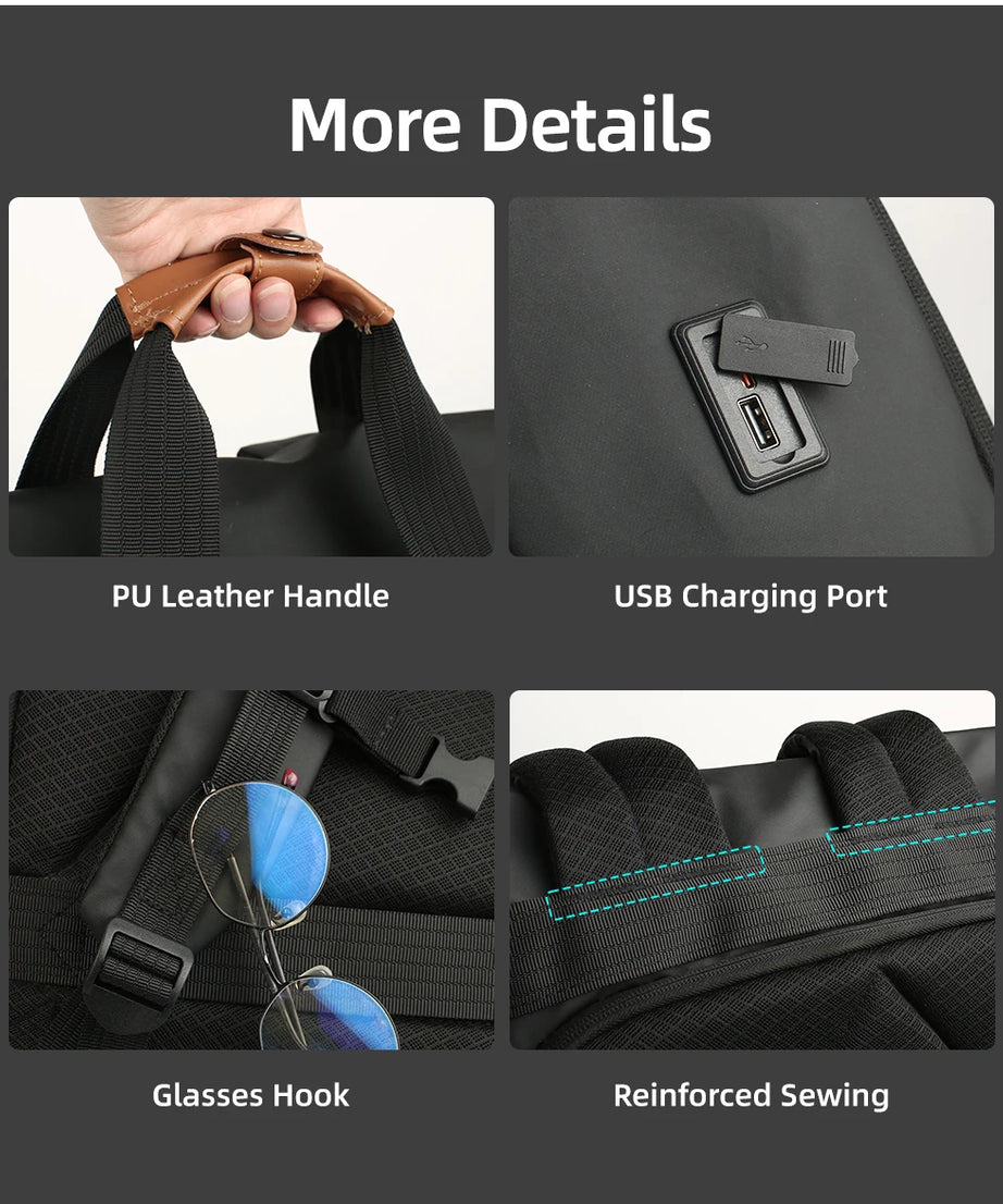 Heroic Knight Travel Men Backpack Multifunction Expandable Laptop Bag USB Port Outdoor Waterproof Hiking Pack For Male Anti-thef