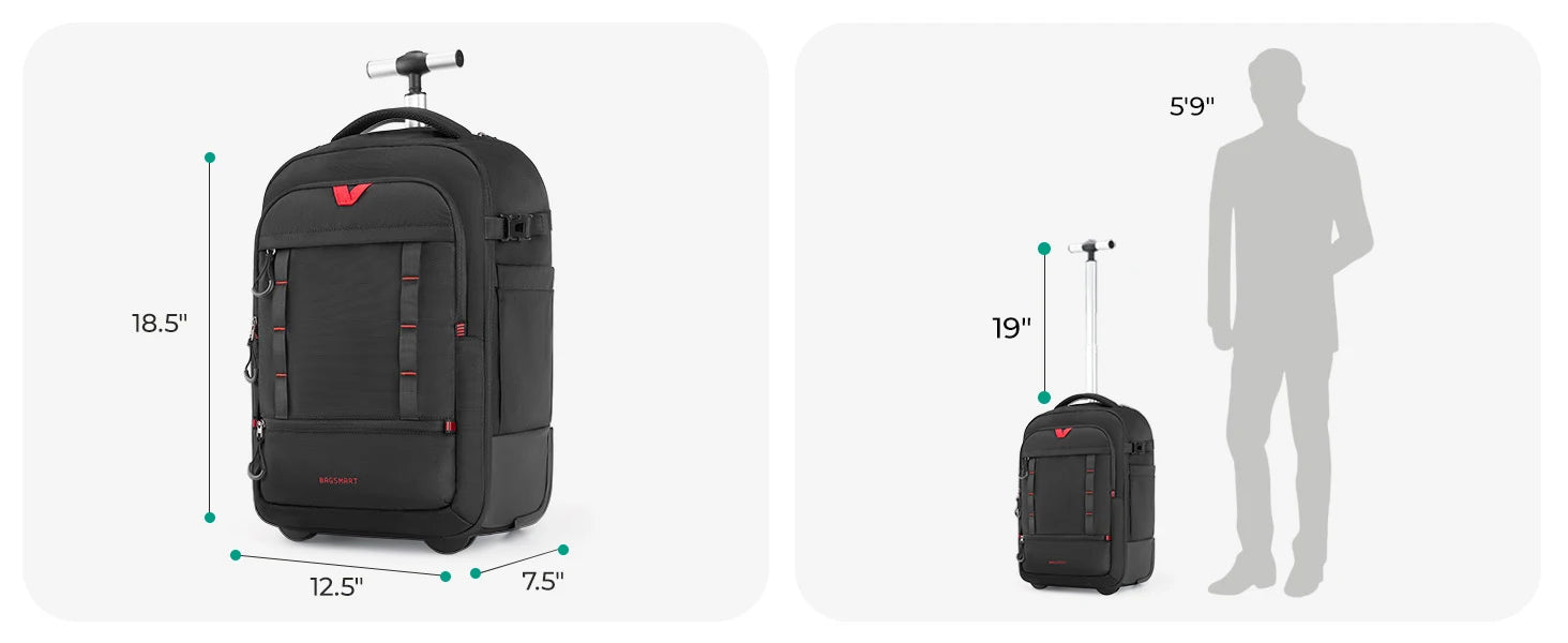 BAGSMART Rolling Camera Bag Photographer Backpack for DSLRs Professional Roller Photo Bags Photographic Rolling Travel Suitcase