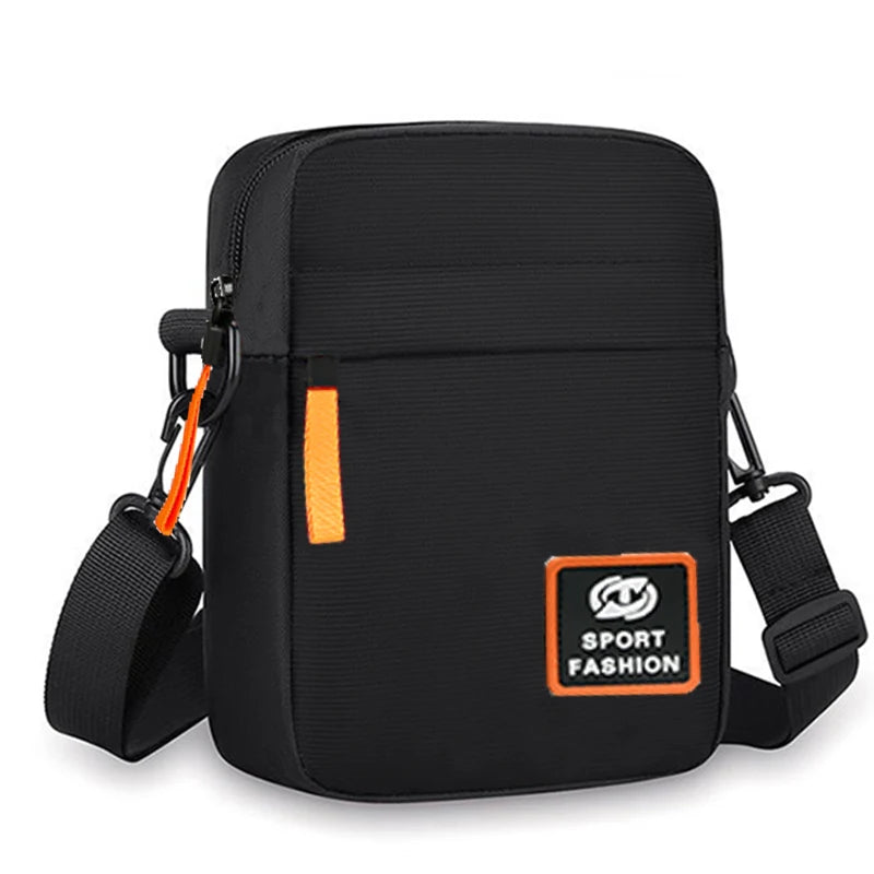 Men's single-shoulder cross-body bag with multi-layer zippers, trendy color contrast, and casual messenger style bag