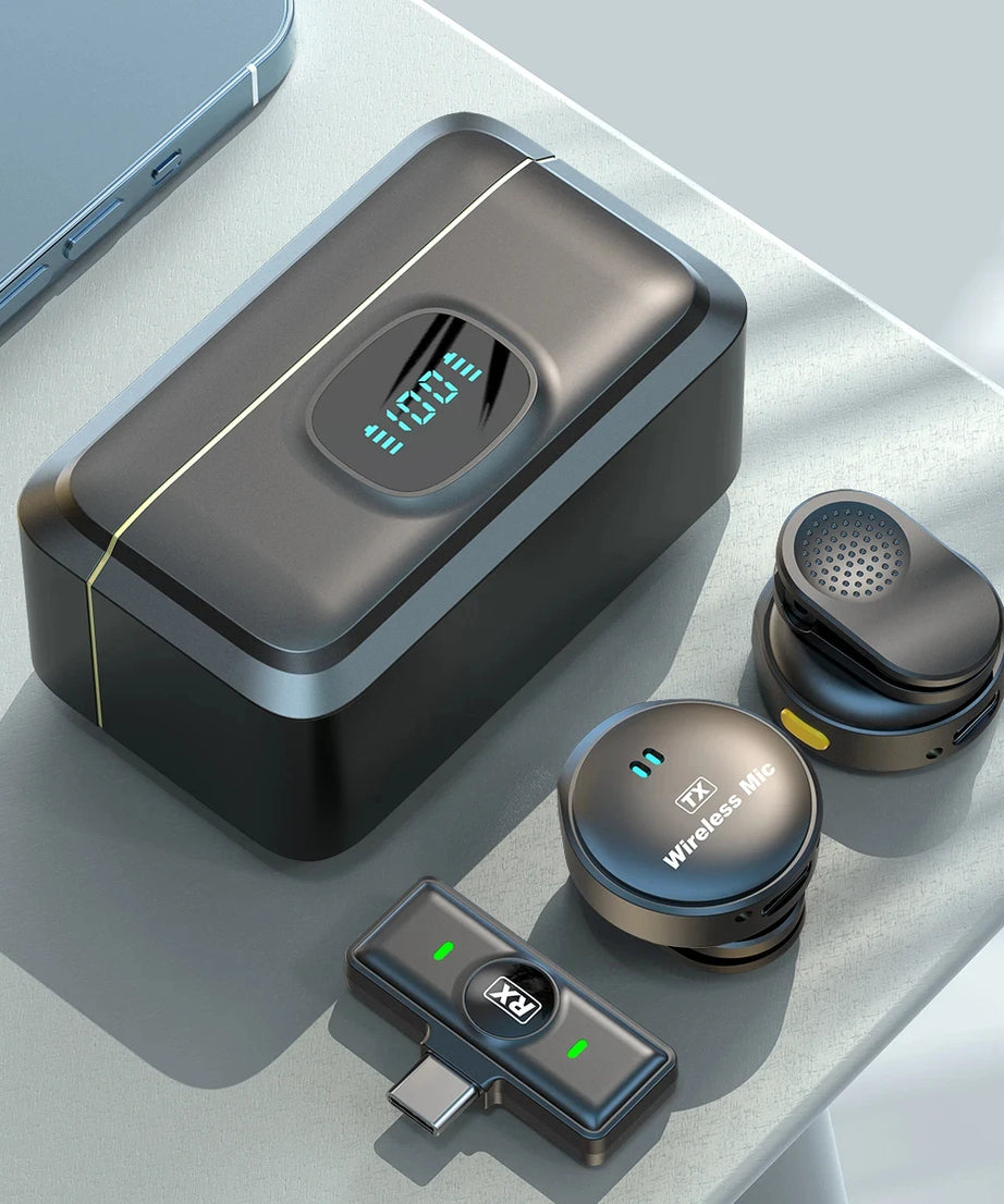 Lavalier Microphone 2.4GHz Wireless Microphone Magnetic Suction Microphone With Charging Case For Video Recording Plug and Play