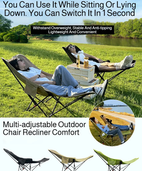 Portable Folding Chair Folding Recliner Curved Headrest Comfort Experience Easy Storage Lunch Foldable Recliner With Leg Rests