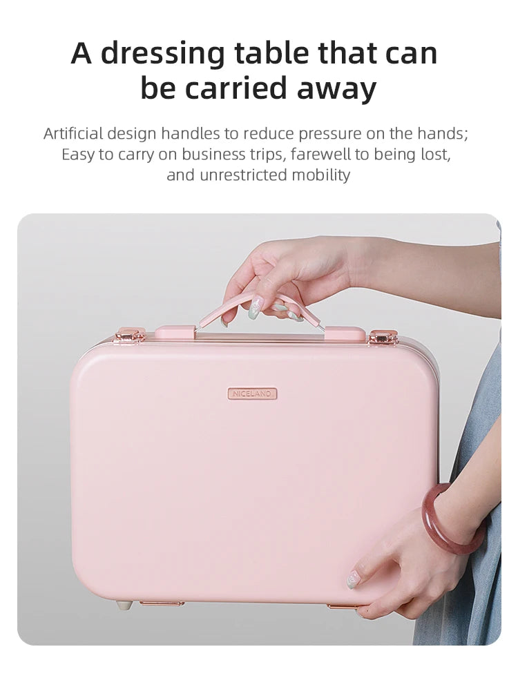 Lighted Makeup Case with Mirror - Portable Travel Makeup Organizer with LED Mirror, 3 Light Settings, Rechargeable Makeup Bag w